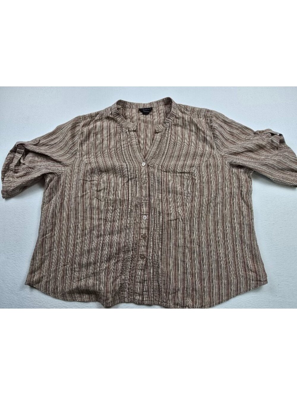 Lane Bryant Womens 26/28 Striped Blouse Roll Tab Sleeves